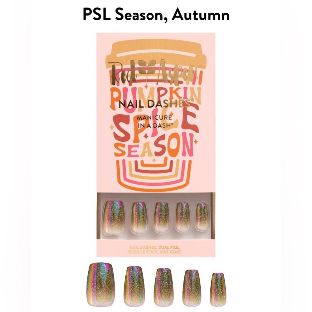 NEW 𝙍𝙚𝙙 𝘼𝙨𝙥𝙚𝙣 Press-On Nail Autumn Medium Coffin Glitter Ombré